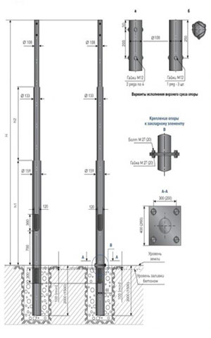 Опора освещения несиловая трубчатая тип ОТ-2 и ОТ-2ф (5 - 10 метров)